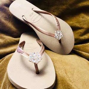 Havaianas Rose Gold Swarovski Crystal Flip Flops